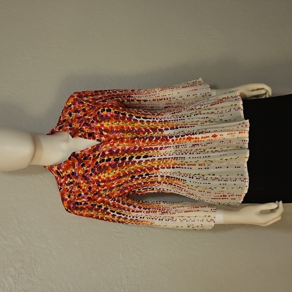 Vtg NEW YORK CITY Design Colorful Floral Rainbow Button Down Chiffon Shirt - Picture 2 of 7